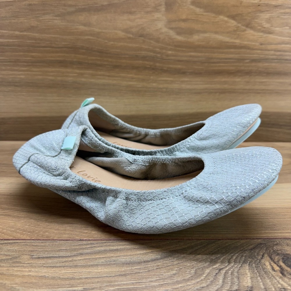 Lovie Pearl Foldable Flats Womens 6 6.5 EU 37 Baby Blue Snake Print Ballerinas